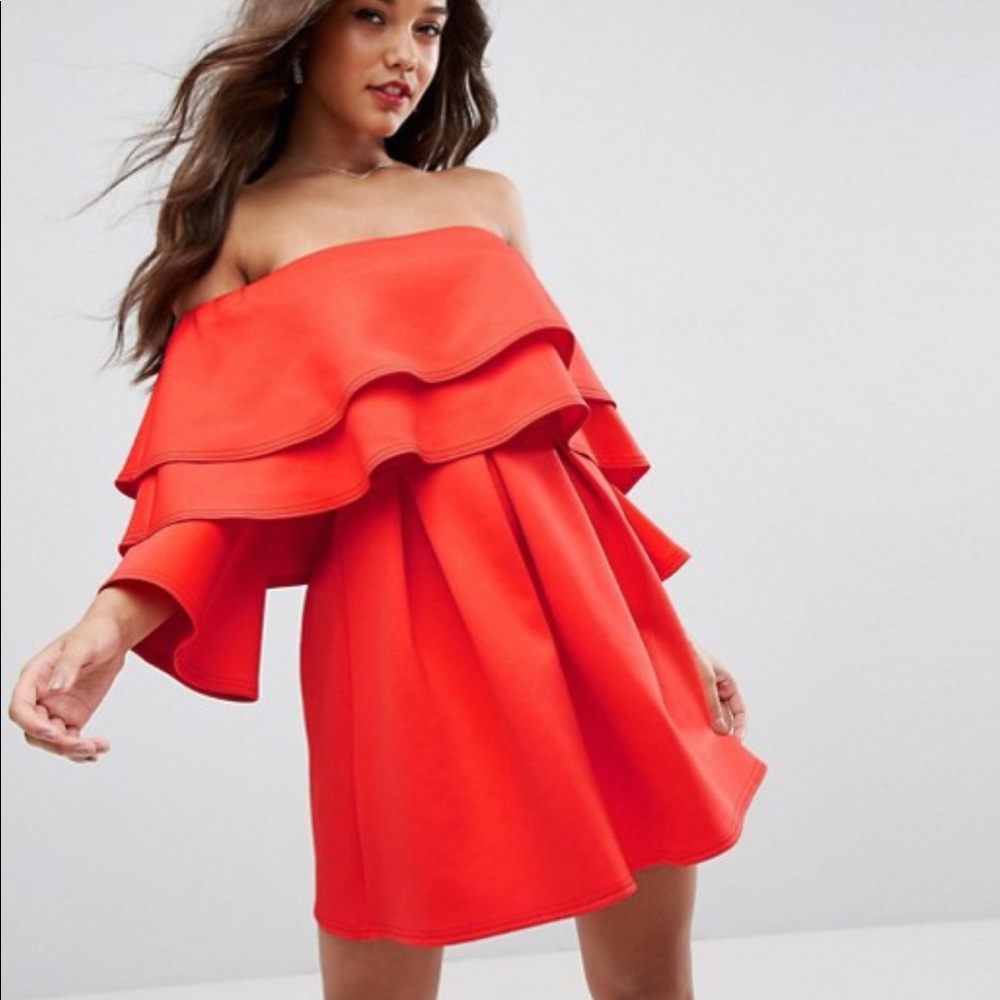 ASOS Long Sleeve Off Shoulder Ruffle Mini Dress